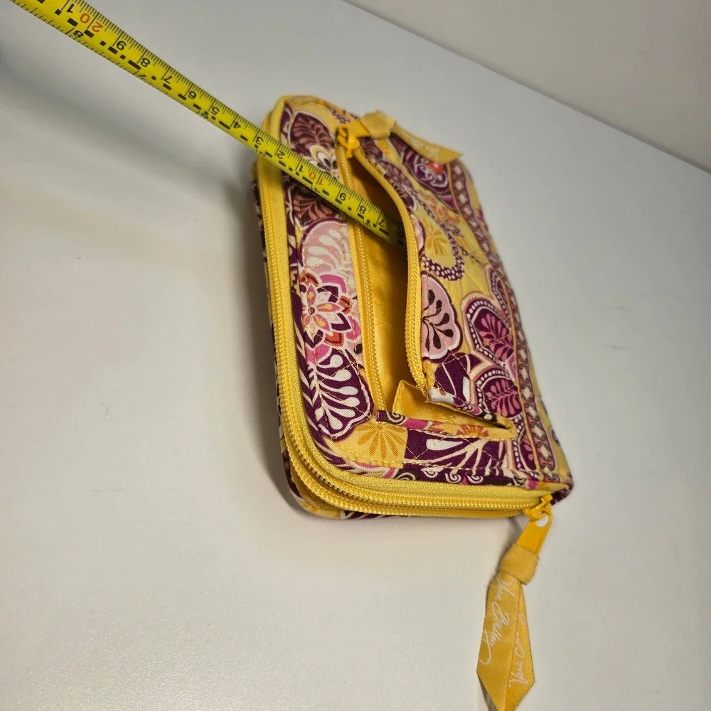 Vera Bradley Retired Yellow Purple Floral Accordion Zip Around Wallet Organizer‎